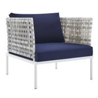 Modway EEI-4541-TAU-NAV Taupe Navy Harmony Sunbrella® Basket Weave Outdoor Patio Aluminum Armchair
