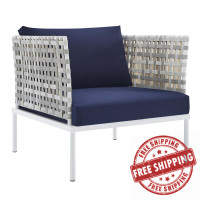 Modway EEI-4541-TAU-NAV Taupe Navy Harmony Sunbrella® Basket Weave Outdoor Patio Aluminum Armchair