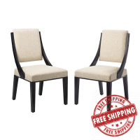 Modway EEI-4553-BEI Cambridge Upholstered Fabric Dining Chairs - Set of 2 Beige