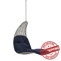 Modway EEI-4589-LGR-NAV Light Gray Navy Landscape Outdoor Patio Hanging Chaise Lounge Outdoor Patio Swing Chair