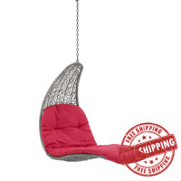 Modway EEI-4589-LGR-RED Light Gray Red Landscape Outdoor Patio Hanging Chaise Lounge Outdoor Patio Swing Chair