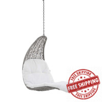 Modway EEI-4589-LGR-WHI Light Gray White Landscape Outdoor Patio Hanging Chaise Lounge Outdoor Patio Swing Chair