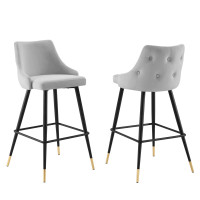 Modway EEI-4595-LGR Light Gray Adorn Performance Velvet Bar Stool Set of 2