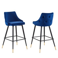 Modway EEI-4595-NAV Navy Adorn Performance Velvet Bar Stool Set of 2