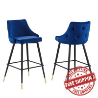 Modway EEI-4595-NAV Navy Adorn Performance Velvet Bar Stool Set of 2