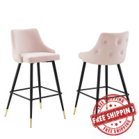 Modway EEI-4595-PNK Pink Adorn Performance Velvet Bar Stool Set of 2
