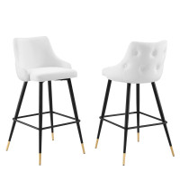 Modway EEI-4595-WHI White Adorn Performance Velvet Bar Stool Set of 2