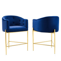 Modway EEI-4596-NAV Navy Savour Tufted Performance Velvet Counter Stool Set of 2