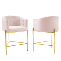 Modway EEI-4596-PNK Pink Savour Tufted Performance Velvet Counter Stool Set of 2