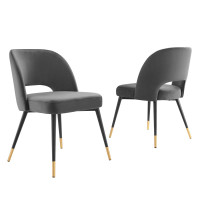 Modway EEI-4599-CHA Charcoal Rouse Performance Velvet Dining Side Chairs - Set of 2