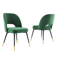 Modway EEI-4599-EME Emerald Rouse Performance Velvet Dining Side Chairs - Set of 2