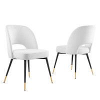 Modway EEI-4599-WHI White Rouse Performance Velvet Dining Side Chairs - Set of 2