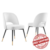 Modway EEI-4599-WHI White Rouse Performance Velvet Dining Side Chairs - Set of 2