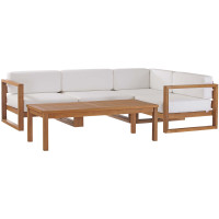 Modway EEI-4619-NAT-WHI-SET Natural White Upland Outdoor Patio Teak Wood 5-Piece Sectional Sofa Set