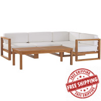 Modway EEI-4619-NAT-WHI-SET Natural White Upland Outdoor Patio Teak Wood 5-Piece Sectional Sofa Set