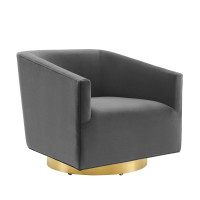 Modway EEI-4626-GLD-CHA Gold Charcoal Twist Accent Lounge Performance Velvet Swivel Chair