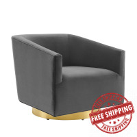 Modway EEI-4626-GLD-CHA Gold Charcoal Twist Accent Lounge Performance Velvet Swivel Chair