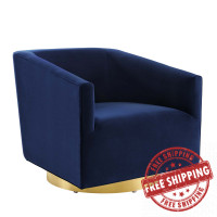 Modway EEI-4626-GLD-MID Gold Midnight Blue Twist Accent Lounge Performance Velvet Swivel Chair