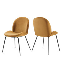 Modway EEI-4635-COG Cognac Scoop Black Powder Coated Steel Leg Performance Velvet Dining Chairs - Set of 2