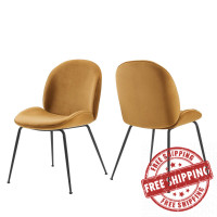 Modway EEI-4635-COG Cognac Scoop Black Powder Coated Steel Leg Performance Velvet Dining Chairs - Set of 2