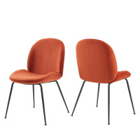 Modway EEI-4635-ORA Orange Scoop Black Powder Coated Steel Leg Performance Velvet Dining Chairs - Set of 2