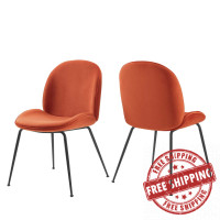 Modway EEI-4635-ORA Orange Scoop Black Powder Coated Steel Leg Performance Velvet Dining Chairs - Set of 2