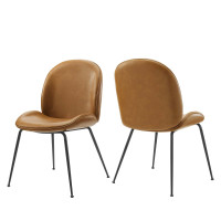 Modway EEI-4636-TAN Tan Scoop Black Powder Coated Steel Leg Vegan Leather Dining Chairs - Set of 2