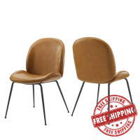 Modway EEI-4636-TAN Tan Scoop Black Powder Coated Steel Leg Vegan Leather Dining Chairs - Set of 2