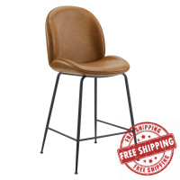 Modway EEI-4638-TAN Tan Scoop Black Powder Coated Steel Leg Vegan Leather Counter Stool