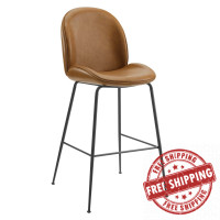 Modway EEI-4640-TAN Tan Scoop Black Powder Coated Steel Leg Vegan Leather Bar Stool