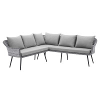 Modway EEI-4658-GRY-GRY Endeavor Outdoor Patio Wicker Rattan Sectional Sofa Gray Gray