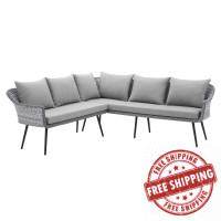 Modway EEI-4658-GRY-GRY Endeavor Outdoor Patio Wicker Rattan Sectional Sofa Gray Gray