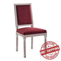 Modway EEI-4662-NAT-MAR Court French Vintage Performance Velvet Dining Side Chair Natural Maroon