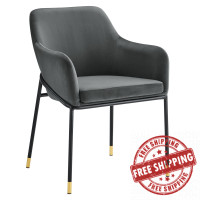 Modway EEI-4671-BLK-CHA Jovi Performance Velvet Dining Armchair Black Charcoal