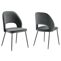 Modway EEI-4673-BLK-GRY Nico Performance Velvet Dining Chair Set of 2 Black Gray