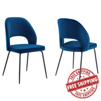 Modway EEI-4673-BLK-NAV Nico Performance Velvet Dining Chair Set of 2 Black Navy