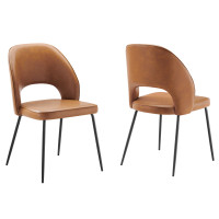 Modway EEI-4674-BLK-TAN Nico Vegan Leather Dining Chair Set of 2 Black Tan