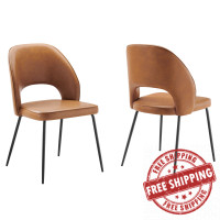 Modway EEI-4674-BLK-TAN Nico Vegan Leather Dining Chair Set of 2 Black Tan