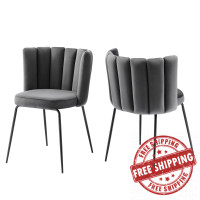Modway EEI-4675-BLK-GRY Virtue Performance Velvet Dining Chair Set of 2 Black Gray