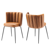 Modway EEI-4676-BLK-TAN Virtue Vegan Leather Dining Chair Set of 2 Black Tan