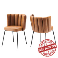 Modway EEI-4676-BLK-TAN Virtue Vegan Leather Dining Chair Set of 2 Black Tan