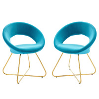 Modway EEI-4681-GLD-BLU Nouvelle Performance Velvet Dining Chair Set of 2 Gold Blue