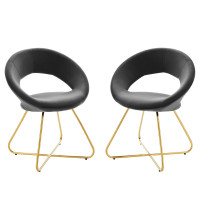 Modway EEI-4681-GLD-CHA Nouvelle Performance Velvet Dining Chair Set of 2 Gold Charcoal