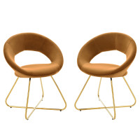 Modway EEI-4681-GLD-COG Nouvelle Performance Velvet Dining Chair Set of 2 Gold Cognac