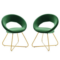 Modway EEI-4681-GLD-EME Nouvelle Performance Velvet Dining Chair Set of 2 Gold Emerald