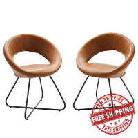 Modway EEI-4682-BLK-TAN Nouvelle Vegan Leather Dining Chair Set of 2 Black Tan