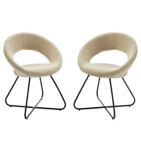 Modway EEI-4683-BLK-BEI Nouvelle Upholstered Fabric Dining Chair Set of 2 Black Beige