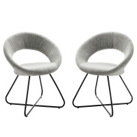 Modway EEI-4683-BLK-LGR Nouvelle Upholstered Fabric Dining Chair Set of 2 Black Light Gray