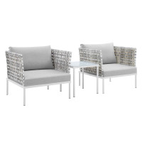Modway EEI-4684-TAU-GRY-SET Taupe Gray Harmony 3-Piece  Sunbrella® Basket Weave Outdoor Patio Aluminum Seating Set