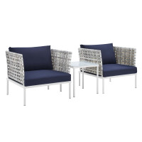 Modway EEI-4684-TAU-NAV-SET Taupe Navy Harmony 3-Piece  Sunbrella® Basket Weave Outdoor Patio Aluminum Seating Set